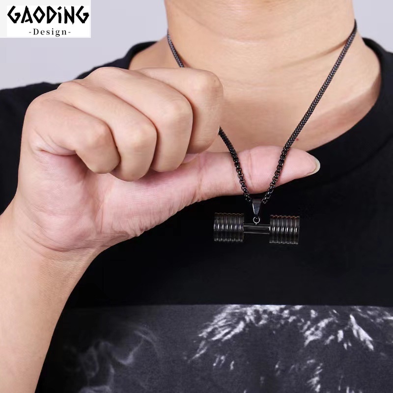 Kalung Liontin Barbel Bahan Titanium Steel Gaya Hip Hop Untuk Pria