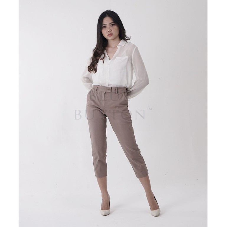 BlueButton X Korz Celana Baggy Panjang Wanita Stretch Casual Kantor Formal Kerja - Khaki