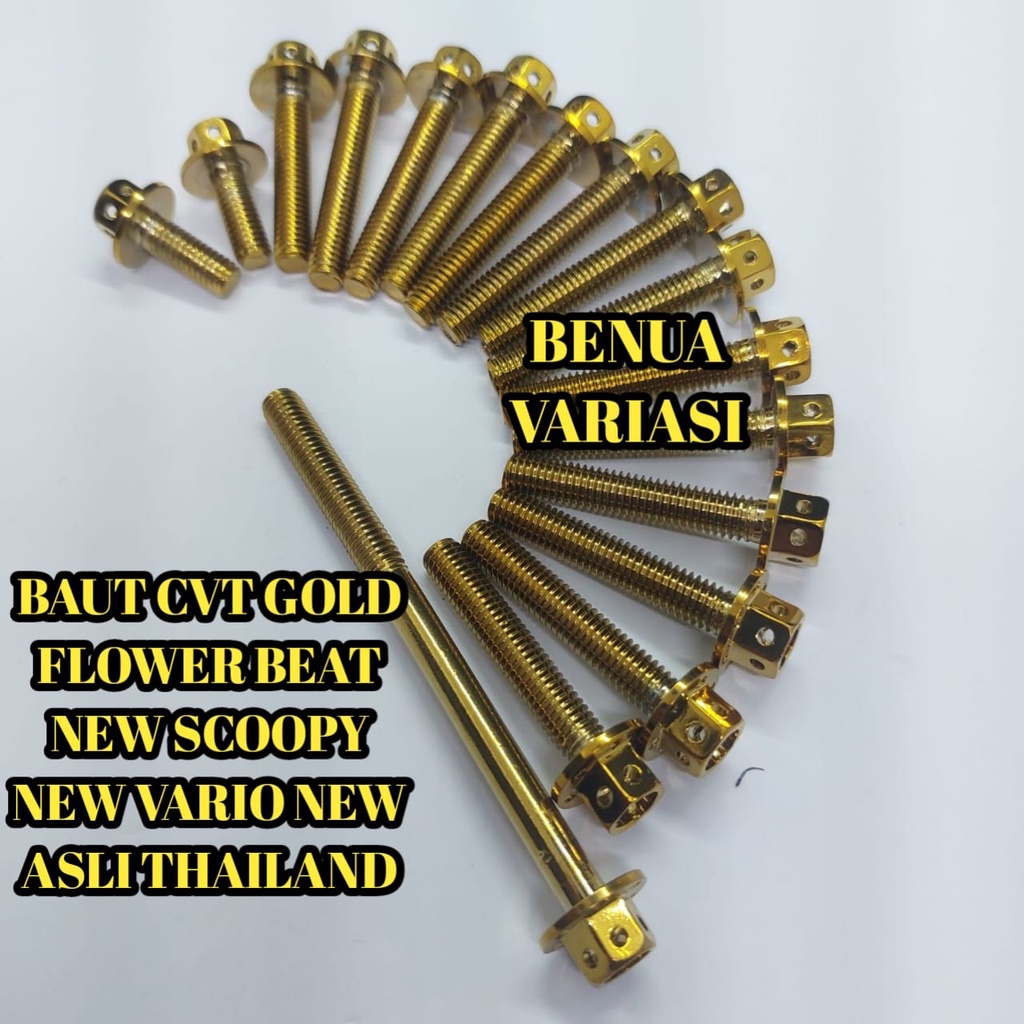 BAUT CVT GOLD FLOWER Set Baut CVT Scoopy Beat Vario Fi Spacy Genio Flower Gold Probolt Stainless Ste
