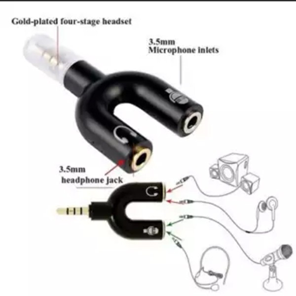 Audio Jack Splitter U 3.5 mm Untuk Handsfree Dan Mic Eksternal Cocok Untuk Rekam Audio Cover