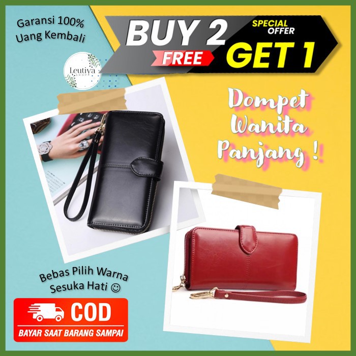 Dompet Cewek Lipat Panjang Dompet Perempuan Kekinian Bahan Tebal Fashion Wanita Dompet Kartu
