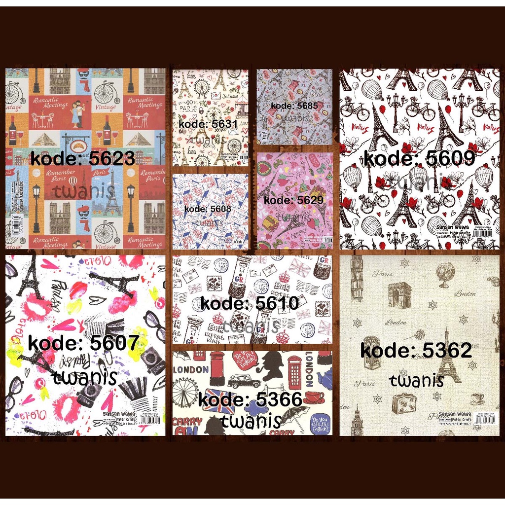

Kertas Kado Vintage Paris London SANWA isi 30 Lembar Boleh Pilih Motif Sesuai Stok