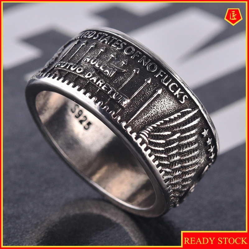 [Ready Stock]Silver Carved Retro Punk Man's Ring