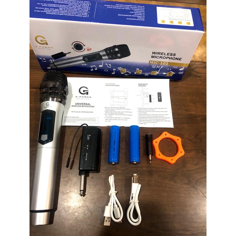 GPOWER MIC WIRELESS UHF 101Digital New Metalic Charger - Microphone Wireless Baterai CAS FREE 2 Baterai Original