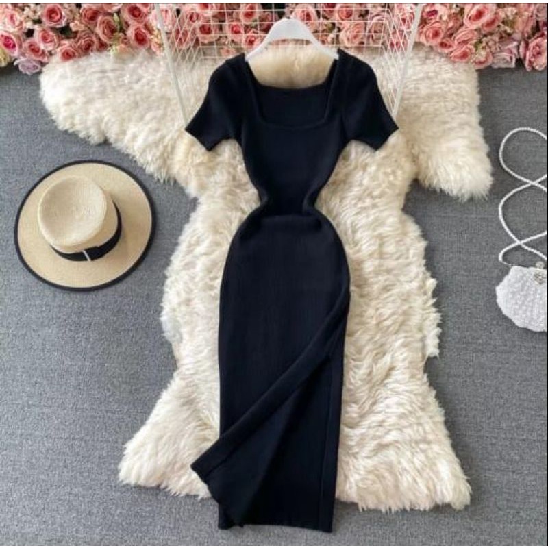 MDLV ~ DRESS KELLYA RAJUT DRESS RAJUT PANJANG SLIDE SAMPING DRESS BODYCON LONG DRESS FASHION WANITA