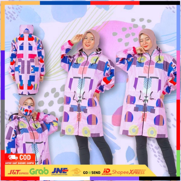 ✨ BISA COD ✨ jaket parasut printing tunik outer PinkMECCA (waterproof)