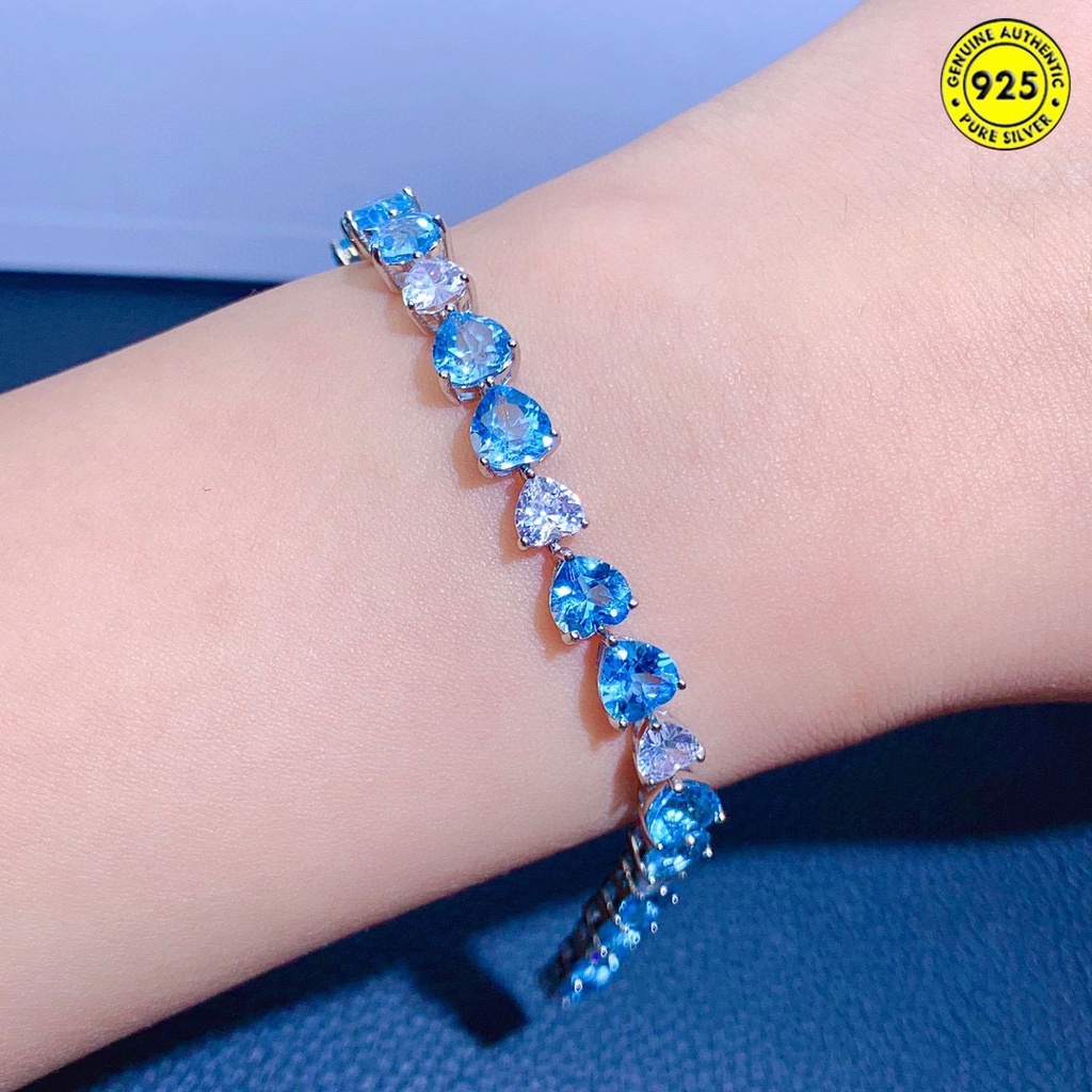 Gelang Tangan Batu Topaz Biru Aquamarine Alami Mewah Untuk Wanita