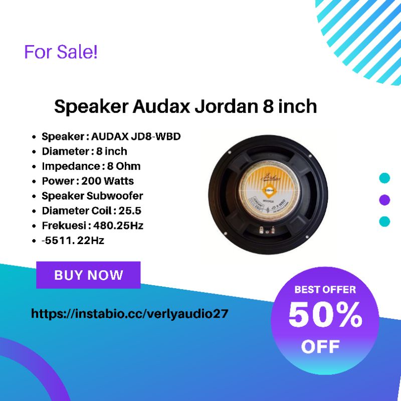 Speaker 8 inch Jordan Audax JD8-WBD Woofer Speaker Audax 8 ine Subwoofer