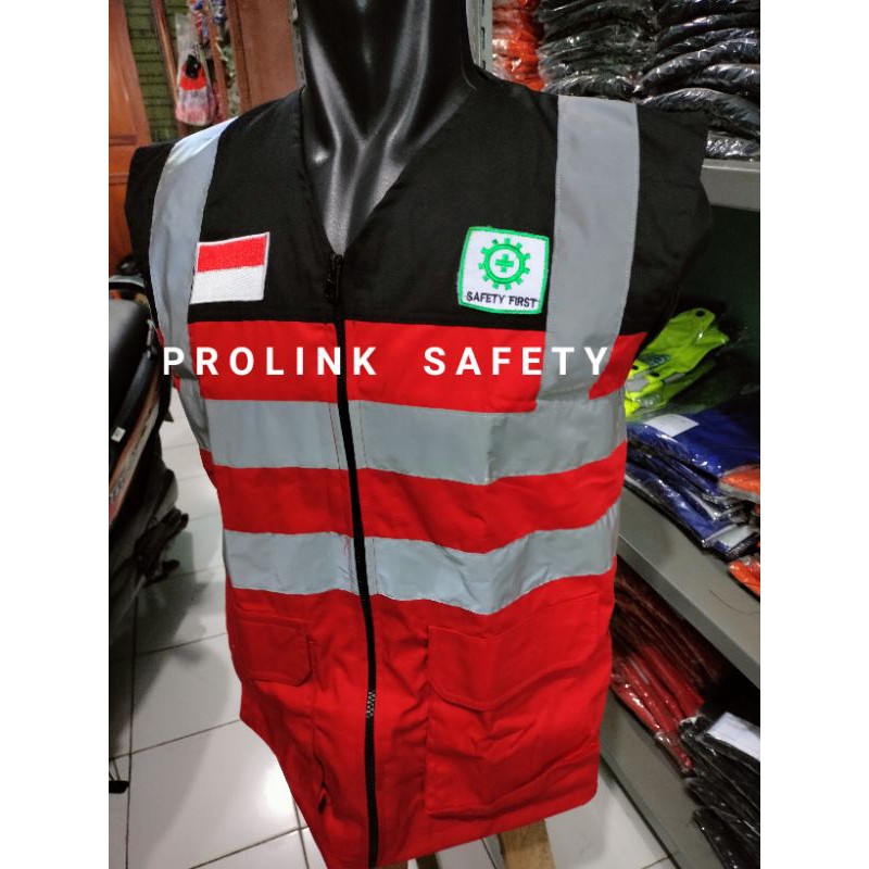 ROMPI SAFETY BAHAN DRILL DALAM PAKAI FURING MERAH HITAM BERLOGO K3