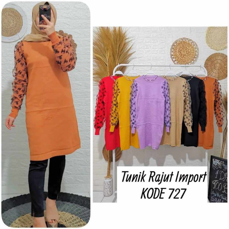 tunik rajut kerah mutiara import