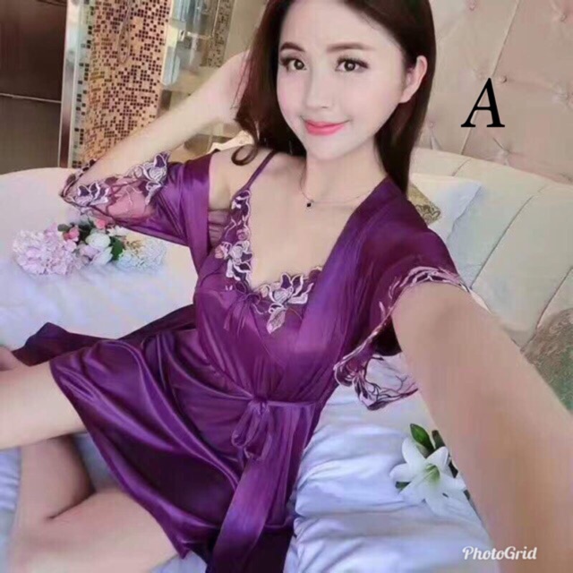 Kimono Baju Tidur Wanita Deep Flower Katun Satin Hantaran Nikah-1