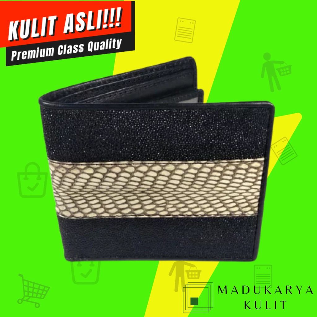 Dompet lipat Dompet pria 100% Dompet kulit asli paduan kulit ikan pari, ular cobra, dan sapi