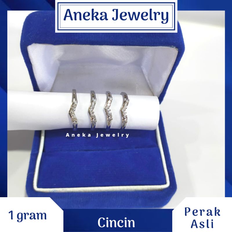 Cincin Cor Mata2 Baris V, Perak 925, Lapis Emas Putih