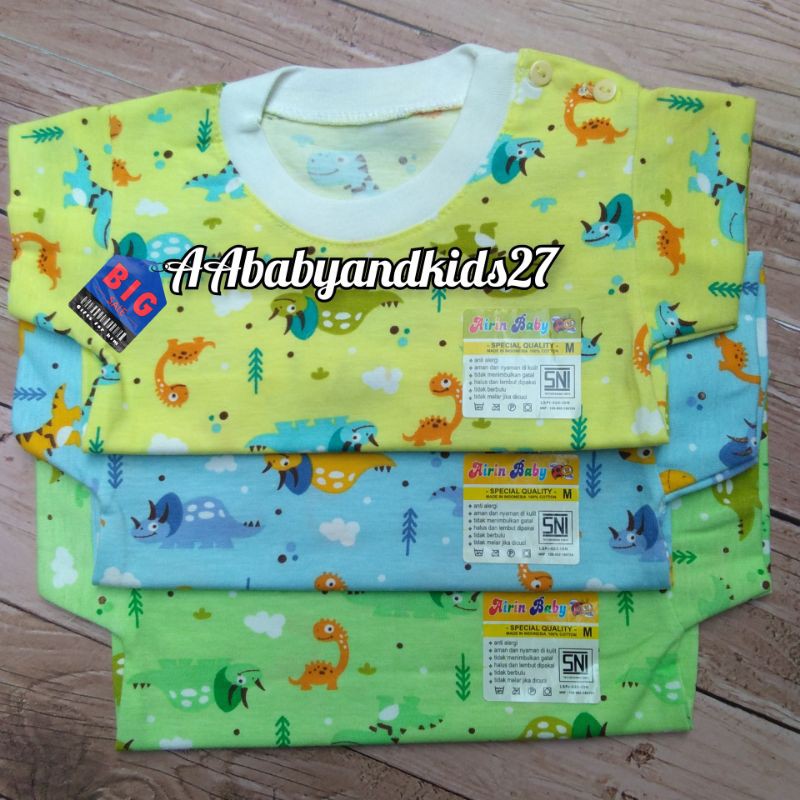 AIRIN BABY 3PC Kaos Oblong Bayi Kancing Pundak Full Print Warna Lembut dan SNI Ukuran M L