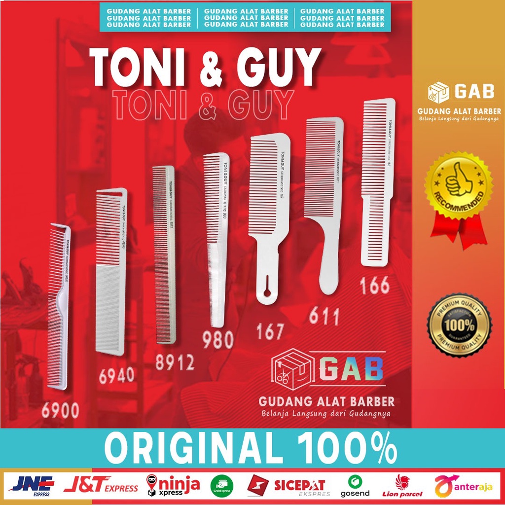 Sisir Toni&Guy White Series Carbonantistatic Parting Overcomb Alat Cukur Pangkas Rambut Barbershop Salon
