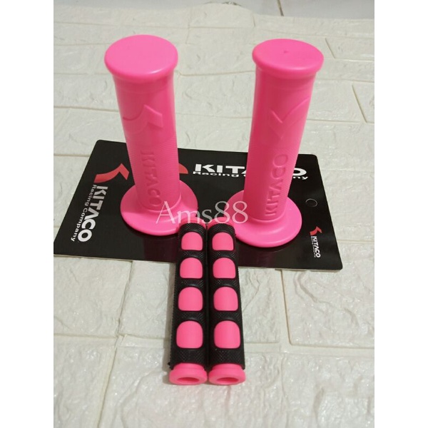 Paket 2 Item Handgrip Grip Kitaco Variasi Warna Pink + Karet Handle Rem Pink Variasi Motor Universal