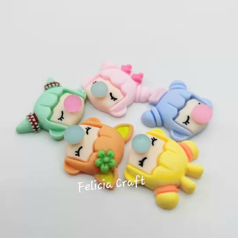 Resin clay cartoon bubble girl 10pc mix warna