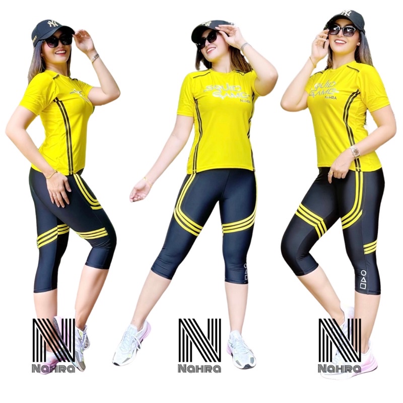 Baju Senam Olahraga Squid Game Nahra Kuning Hitam / Setelan Olahraga / Setelan Senam / Baju Olahraga