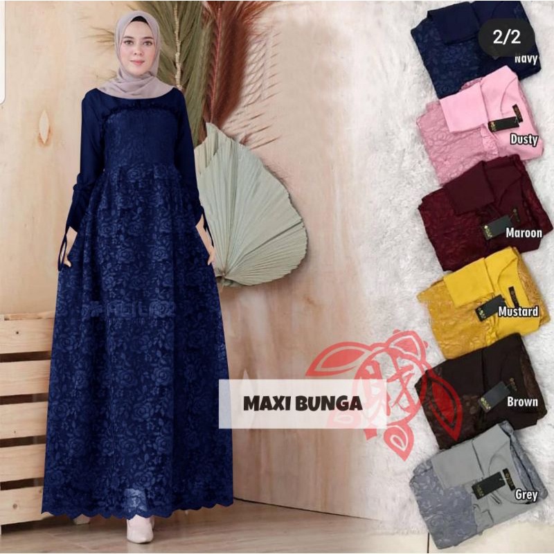 Navy Gamis Bunga Brukat