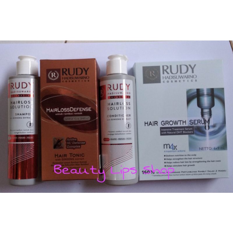 Paket Rudi Hadisuwarno 4 in 1 ( Rudy Shampoo 200ml + Conditioner 200ml + Tonik 100 ml+ Hair Growth Serum Rambut 6 botol ) Paket Rambut Rontok