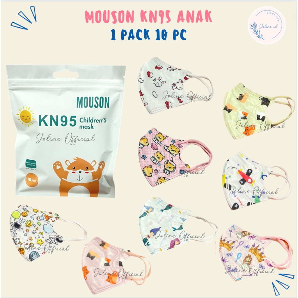 MASKER ANAK PRO KN95 MOUSON 5D PLY ISI 10 PCS/ MOUSON KN95 ANAK MOTIF CANTIK ISI 10 PCS ORIGINAL SACHET