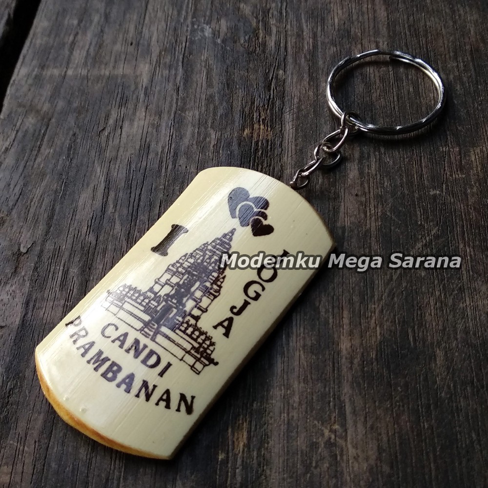 Souvenir Gantungan Kunci I Love Jogja Candi Prambanan Bambu