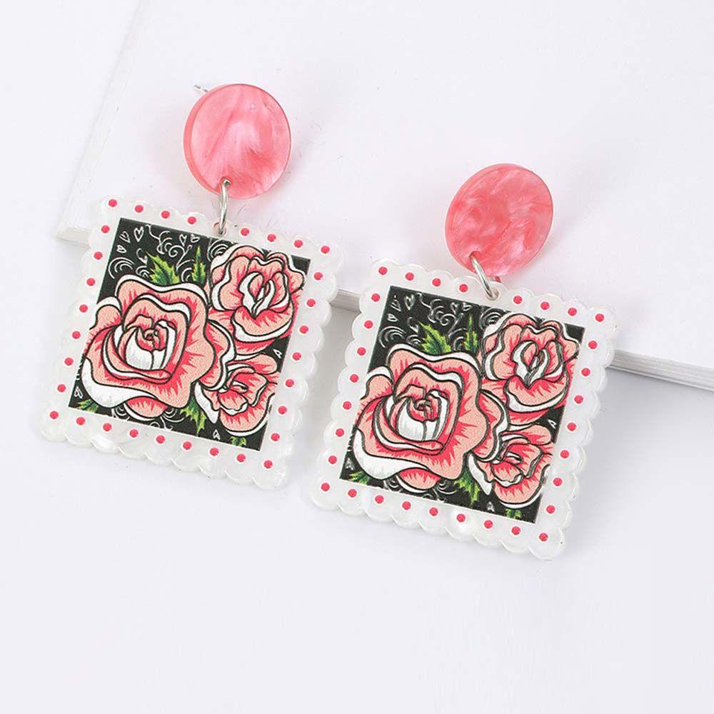 Mxbeauty Anting Bunga Lucu Indah Hadiah Pesta Menetes Minyak Pink Rose Perhiasan Telinga Menjuntai Earrings