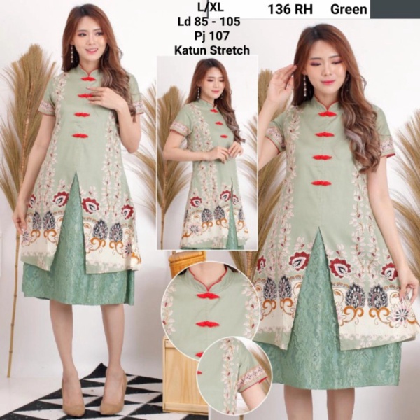 Jual Dress batik Wanita kombinasi Brukat batik dress modern Berkualitas