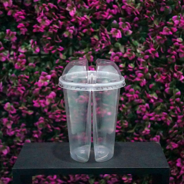 Gelas Plastik Kembar 32 oz + Tutup (Lid) - Gelas Plastik Twin Cup 32 oz