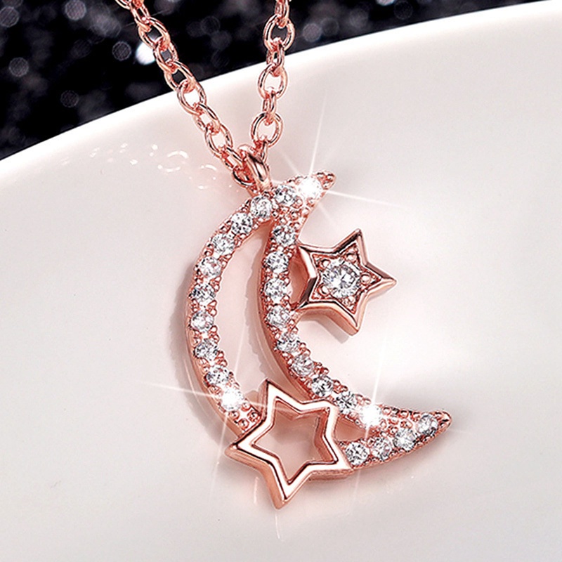 Fancy Female Necklace Rose Gold Color Moon And Star Pendant High Quality Stylish Versatile Women Necklace Exquisite Gifts