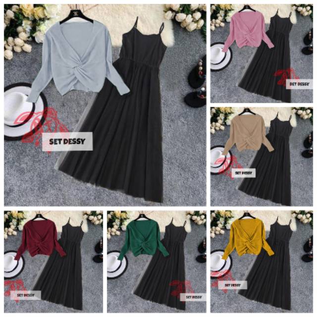 SET DESSY CREPE Set 2in1 Yuan Cross PM DRESS YUAN CROSS DRESS TUTU longdress  wanita DRESS CASUAL