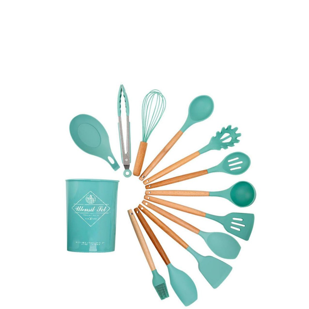 Spatula utensil 1 set 12item kayu dan silikon