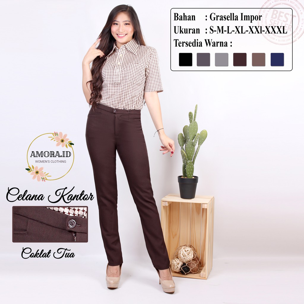 AMORA Celana Kerja Wanita Size S M L XL XXL XXXL / Celana  Bahan Import Untuk Kerja Kuliah Formal