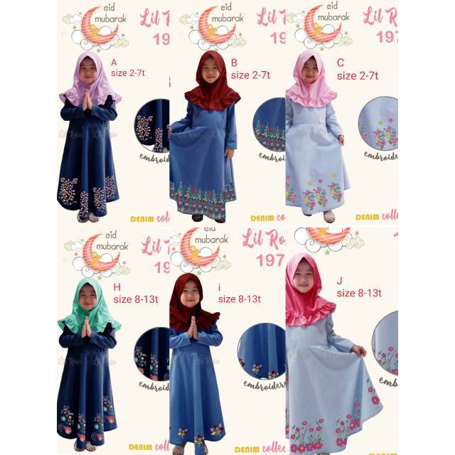 Gamis denim anak set hijab LR 197 / Baju muslim anak perempuan