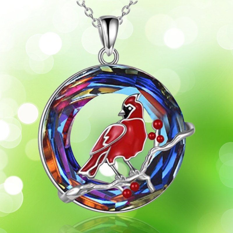Fancyqube Kalung Sterling Silver Hias Kristal Biru Untuk Wanita