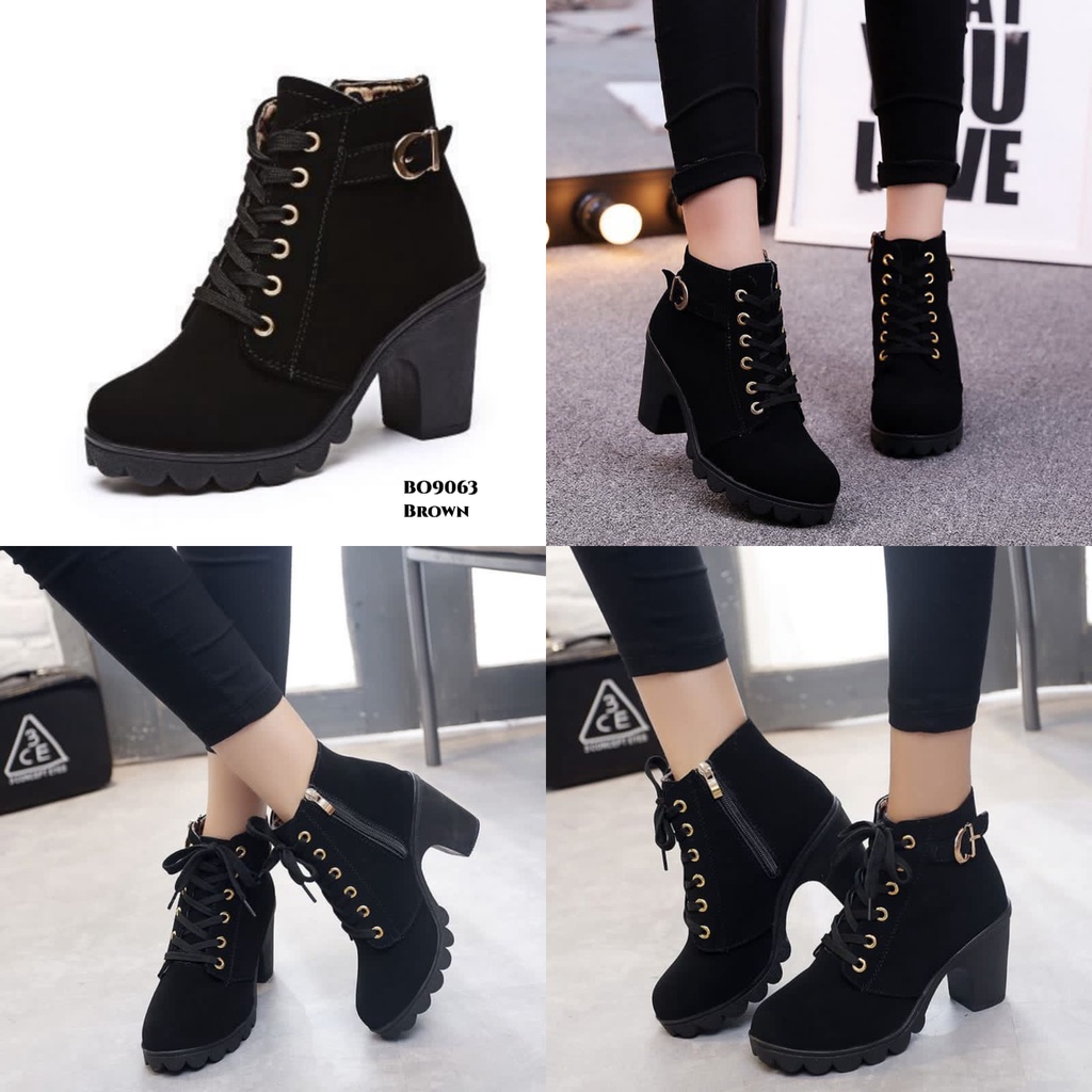 PRF Sepatu Heels Boots Import Ala Korea BO9063