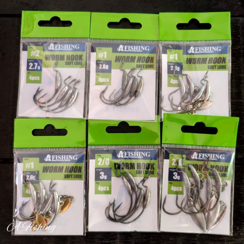 WORM HOOK #2 #1 2/0 3/0 A FISHING I SATU KOTAK ISI 4PCS