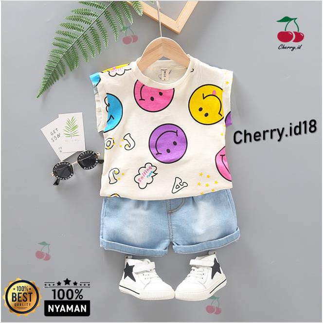 Cherry COD Setelan Baju Anak Perempuan / Pakaian Anak Perempuan - Motif Smile SB17