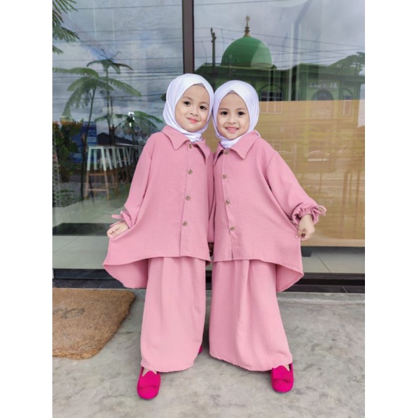 KIDS One Set Savana 1-5Tahun | Setelan Kemeja Oversize dan Rok | Set Rok Anak Bahan Crinckle Premium | Setelan Rok Anak Kekinian | SAVANA ONE SET SIZE KIDS