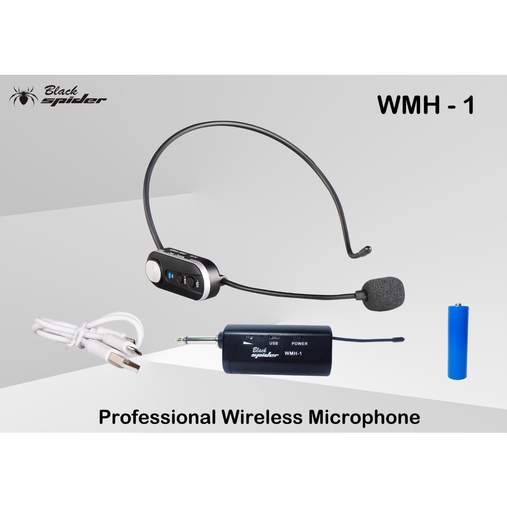 MIC WIRELESS HEADSET BLACK SPIDER WMH-1 WIRELESS MICROPHONE BANDO PORTABLE