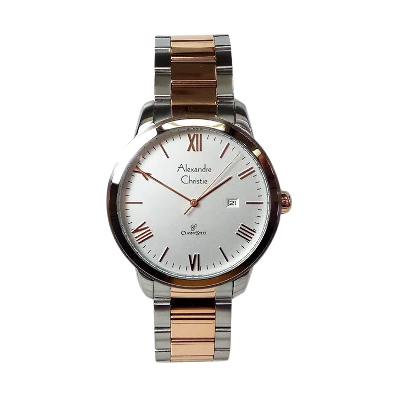 ALEXANDRE CHRISTIE WATCH AC 8567 PRIA SILVER COMBI GOLD ORIGINAL