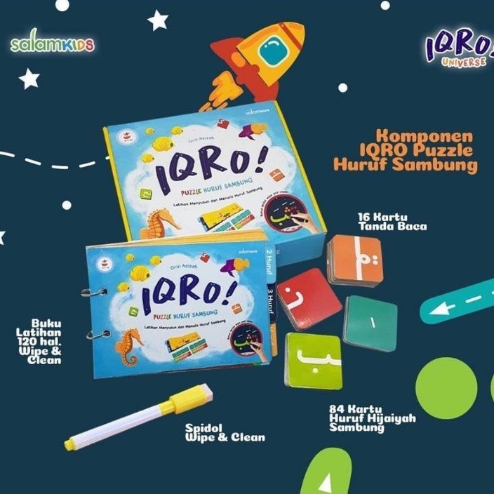Puzzle Iqro Iqra huruf sambung puzle salam kids wipe clean menulis arab hijaiyah
