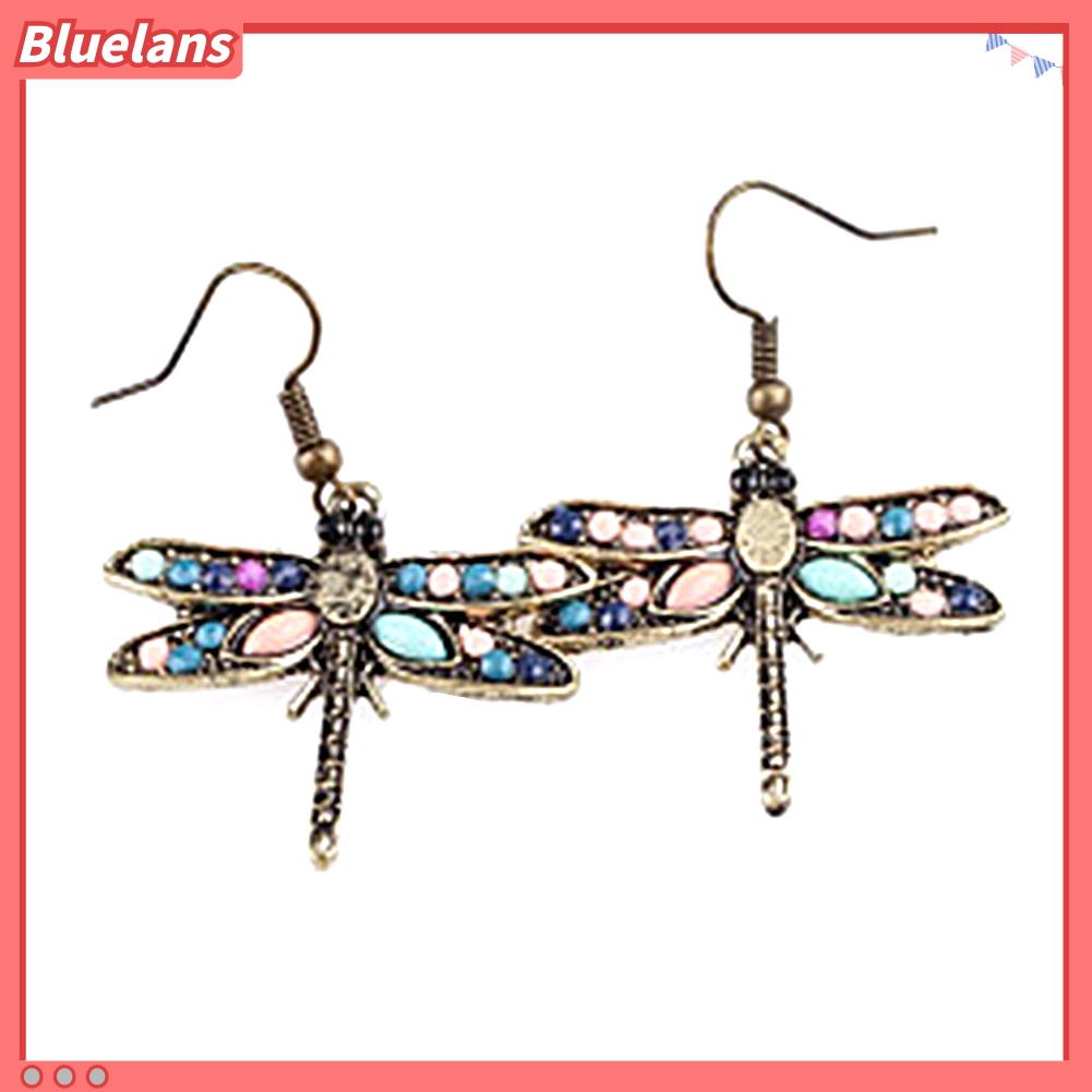 Bluelans Bohemian Women Butterfly Dragonfly Rhinestone Charm Hook Earrings Jewelry Gift