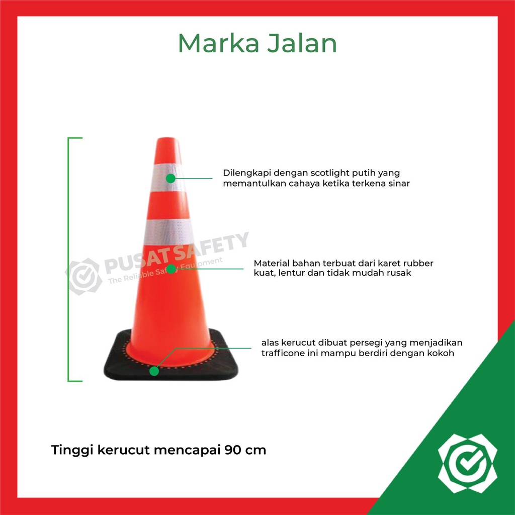 Traffic Cone Rubber Kerucut Dasar Hitam Lalu Lintas 90cm