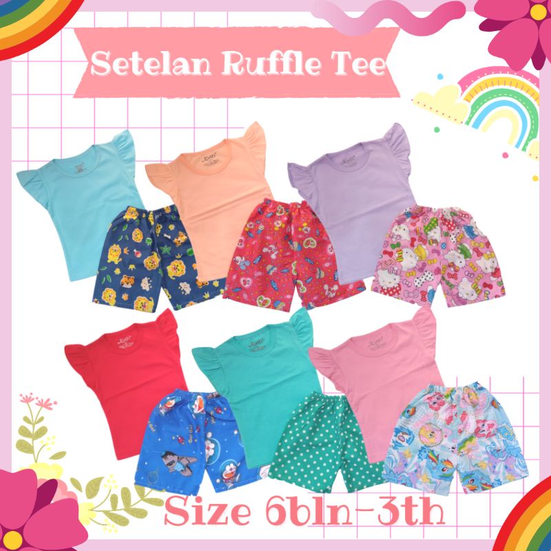 Setelan Anak Setelan Ruffle Tee Anak Setelan Anak Cewek