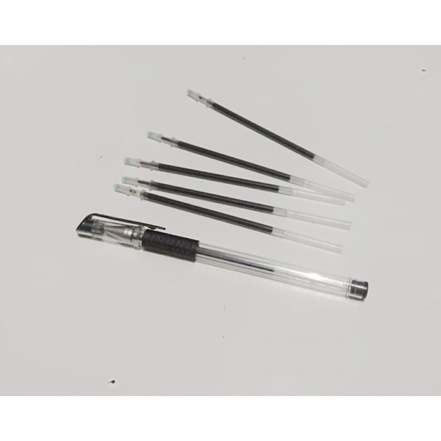 1 Set Pulpen gel 0.5mm + 6 Refill, warna hitam