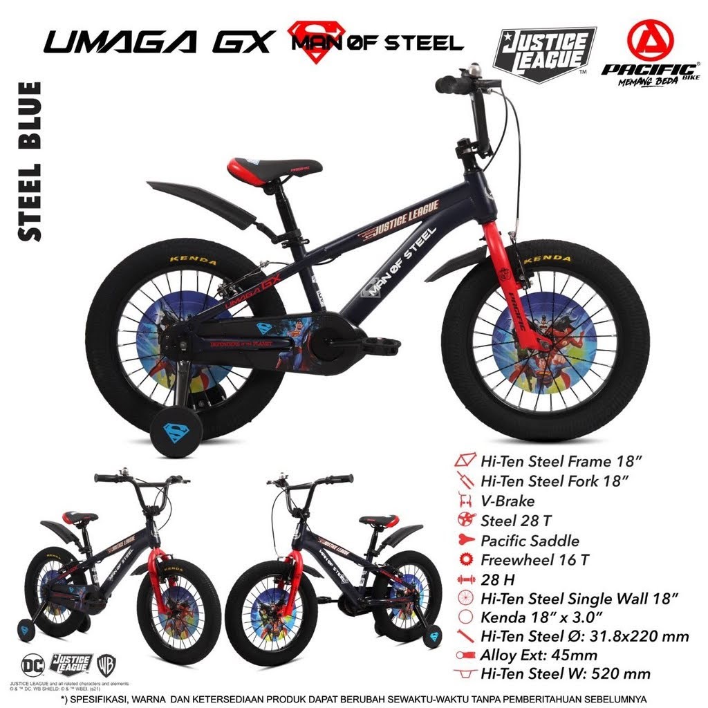Sepeda BMX Pacific Umaga GX Justice League Superman Batman Flash Green Lantern 18x3.0 Inch 5-8 Tahun