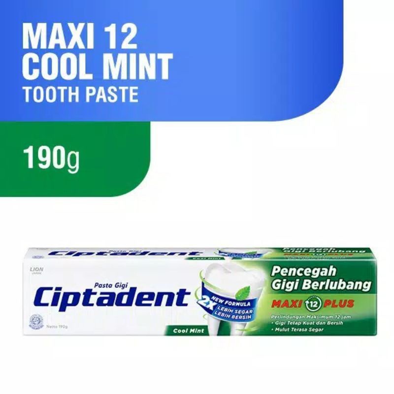 Ciptadent Maxi 12 Plus Cool Mint 75g + 15g dan 190g