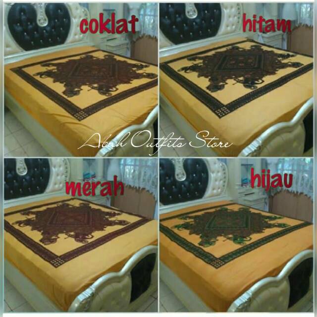 SPREI BATIK SOGAN PEKALONGAN UKURAN 160X200X30 COKLAT HITAM MERAH HIJAU TUA MUDA 4 BANTAL QUEEN SIZE