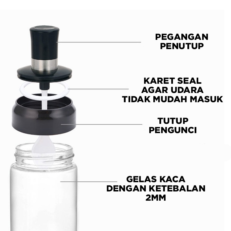 TEMPAT BUMBU DAPUR GULA GARAM SERBAGUNA BOTOL BUMBU DAPUR DILENGKAPI SENDOK - KACA